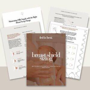 Fed is Best breast shield sizing guide featuring illustrations and tips for optimal pump effectiveness and fit.