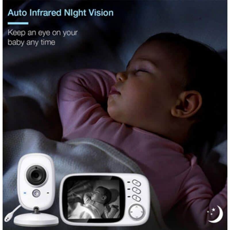 Baby Womb 3.2" Video Baby Monitor showing a sleeping baby with night vision feature activated, highlighting clarity in low