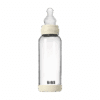 BIBS Glass Baby Bottle in Ivory, 240 ml, features a medium flow silicone nipple.