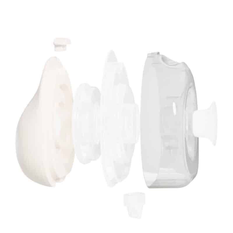 Mommy Material Freely Collection Cup 28mm, showing an exploded view of the cup's components in clear and white.
