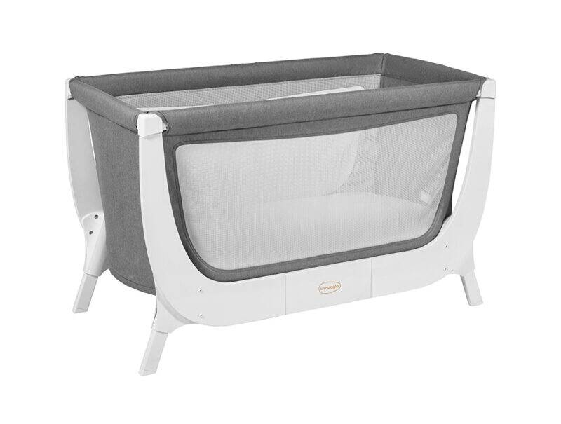 Shnuggle Air Cot Conversion Kit in dove grey with a mesh side panel for visibility and breathability.