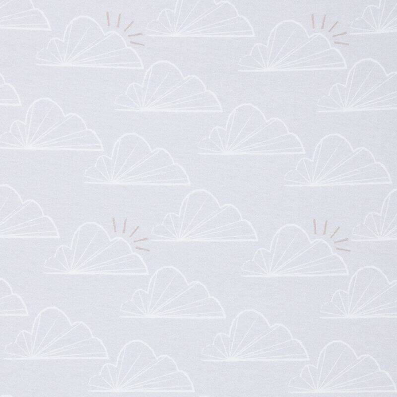Shnuggle Air Cot Fitted Sheets in soft grey with a cloud pattern, perfect for nursery bedding.