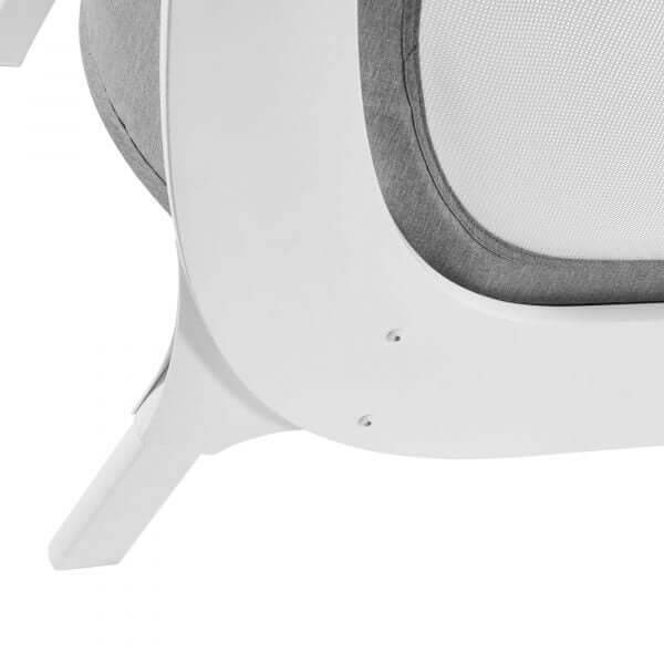 Shnuggle Air Cot Conversion Kit in Dove Grey, featuring a sleek design and breathable mesh sides for safety.