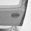 Shnuggle Air Bedside Crib in dove grey with a close-up of the branded logo detail on the side.