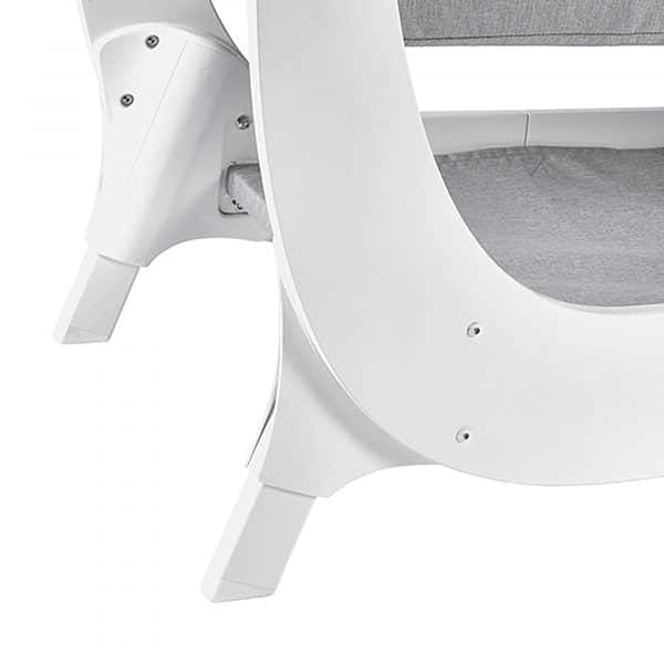 Shnuggle Air Bedside Crib in Dove Grey with a sleek design and breathable mesh sides for easy parent access.