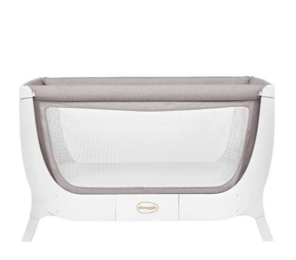 Shnuggle Air Cot Conversion Kit in stone grey with a mesh side panel for visibility and ventilation.