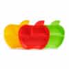 Munchkin 'lil Apple Plates 3-pack in yellow, red, and green, featuring apple-shaped design with divided sections.