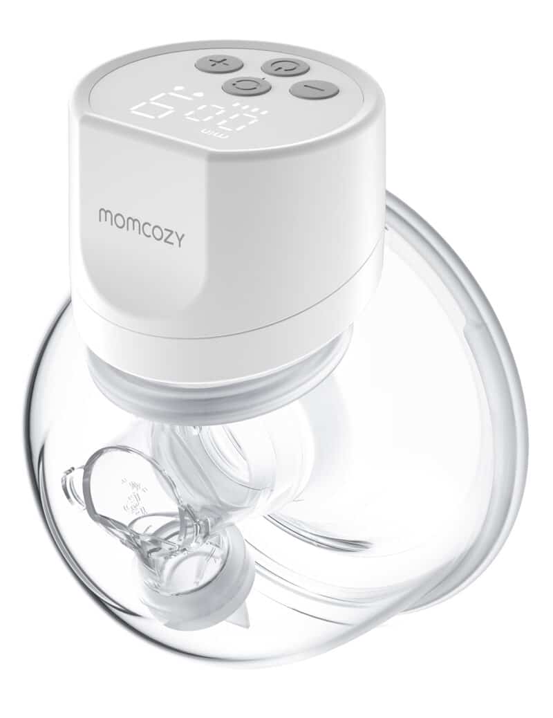 Momcozy Breast Pump S12 Pro in white with a clear collection bottle and digital display for easy operation.