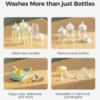 Momcozy KleanPal Pro Baby Bottle Washer, Sterilizer and Dryer, showcasing various bottle types and accessories on a wooden