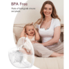 Momcozy Milk Collection Container Set for M5, BPA-free, shown with a smiling mother and baby, highlighting its practical use.