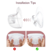 Momcozy Milk Collection Container Set for M5 showing installation tips with hands demonstrating proper attachment method.