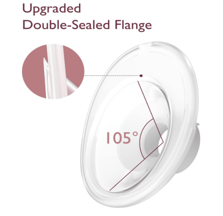 Momcozy Double-Sealed Flange for M5 Breast Pump, 24mm size, features a 105° angle for optimal comfort and efficiency.