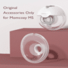 Momcozy Double-Sealed Flange for M5 Breast Pump, clear design, showcasing flange detail on a maroon background.