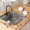 Momcozy M6 Single Wearable Hands Free Breast Pump in grey and red, displayed near a sink with easy-to-clean components.