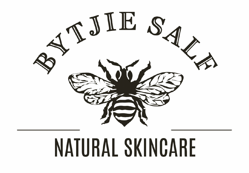 Bytjie Salf Natural Skincare logo featuring a stylized bee design in black and white.