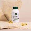 SoFitt™ Pure Omega 3 Softgels in a white bottle with a green cap, surrounded by soft gel capsules on a neutral background.