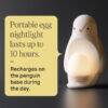 Tommee Tippee Penguin Night Light in soft white, shaped like a penguin, features a portable egg nightlight that recharges on