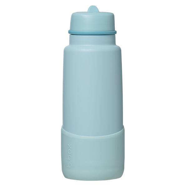 b.box 1L insulated water bottle in Lagoon blue with a flip top, featuring a sleek design and sturdy base.