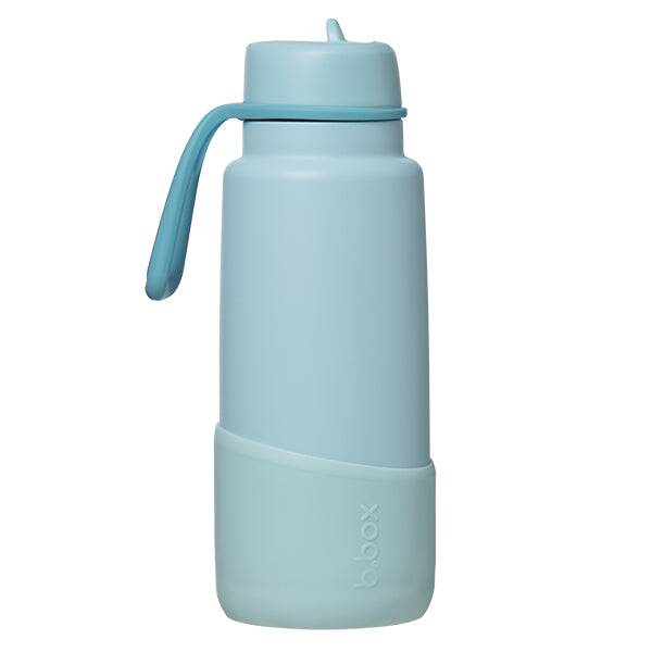 b.box 1L insulated water bottle in Lagoon with a flip top and a curved grip for easy handling.