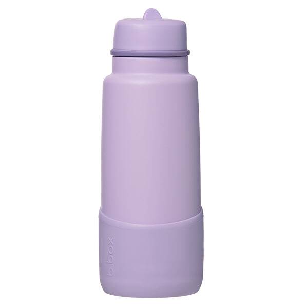 b.box 1L insulated water bottle in Lilac Love with a flip top, featuring a sleek design and a textured grip base.