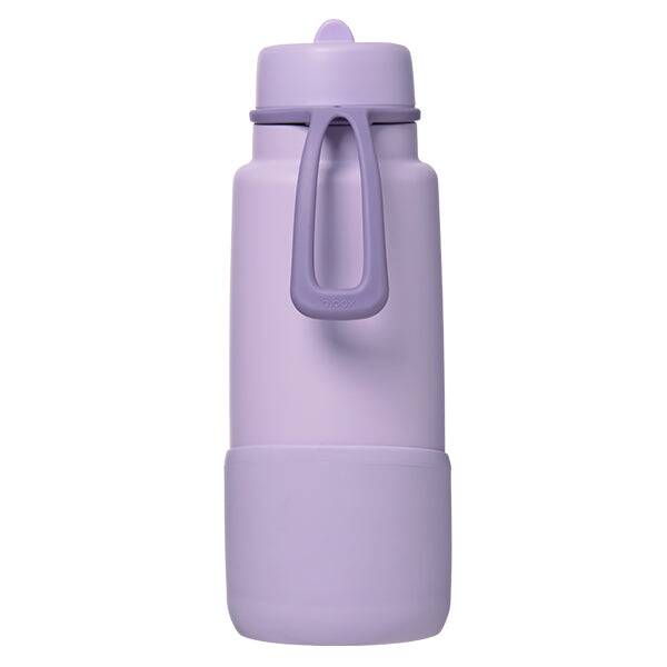 b.box 1L insulated water bottle in Lilac Love with a flip top and a sturdy handle for easy carrying.