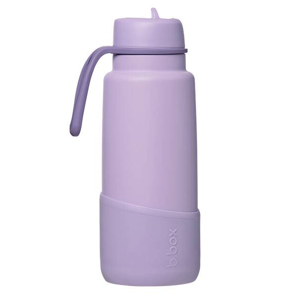 b.box 1L insulated water bottle in Lilac Love with a flip top and a textured grip band for easy handling.