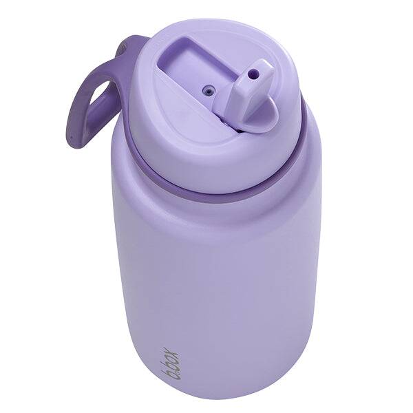 b.box 1L insulated water bottle in Lilac Love with a flip top lid and ergonomic handle for easy carrying.