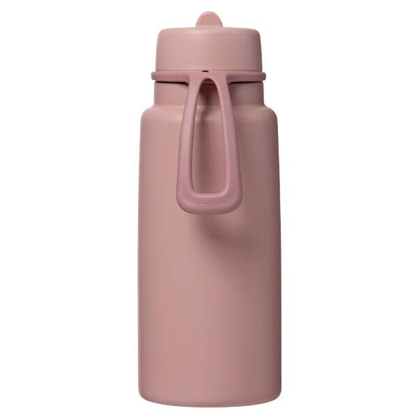 b.box 1L insulated water bottle in berry smoothie with a flip top and ergonomic handle for easy carrying.