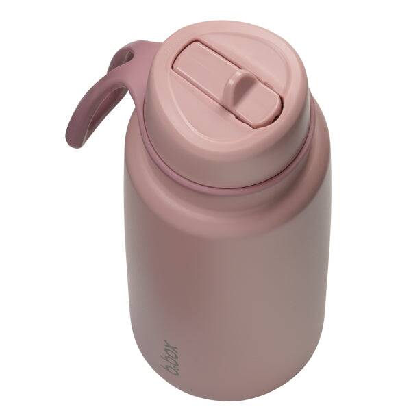 b.box 1L insulated water bottle in berry smoothie with a flip top lid, showcasing a sleek design and smooth finish.