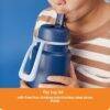 b.box 1L insulated water bottle in midnight, featuring a flip top lid and stainless steel straw, held by a child.
