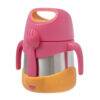 b.box Insulated food jar in Strawberry Shake with a pink lid and orange base, features a built-in spoon and fork.
