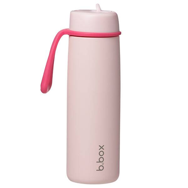 b.box 690ml insulated flip top bottle in pink paradise with a midnight pink handle, featuring a sleek design for easy grip.