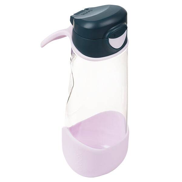 b.box 600mL sport spout bottle in emerald forest with a dark blue lid and a pink base, designed for easy sipping.