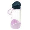 b.box 600mL sport spout bottle in emerald forest with a pink base, featuring a flip-top lid and ergonomic handle.