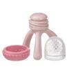 b.box Silicone Fresh Food Feeder in blush and lullaby blue, featuring a three-part design for easy feeding.