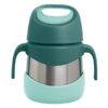b.box Insulated food jar in emerald forest with a teal base and ergonomic handles for easy carrying.