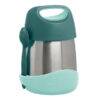 b.box Insulated food jar in emerald forest with a teal handle and integrated spoon and fork for on-the-go meals.