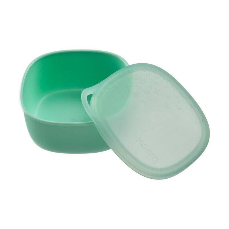 b.box lunch tub in ocean color with a translucent lid, featuring a square shape ideal for on-the-go meals.