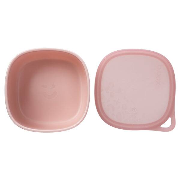 b.box lunch tub in berry smoothie color, featuring a smiley face design and a convenient handle for easy carrying.