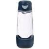 b.box 600mL sport spout bottle in midnight, featuring a clear body and dark blue base for easy grip.
