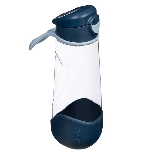 b.box 600mL sport spout bottle in indigo rose with a soft grip base and easy-open spout for convenient hydration.