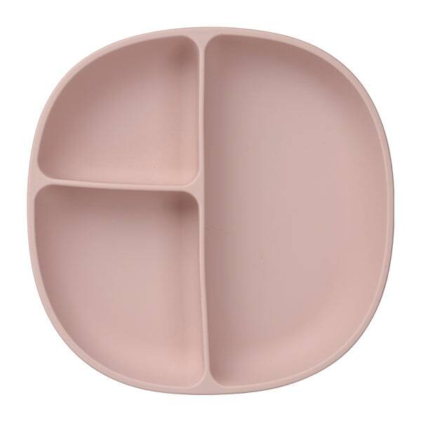 b.box silicone plate in blush with three divided sections for easy food storage and serving.