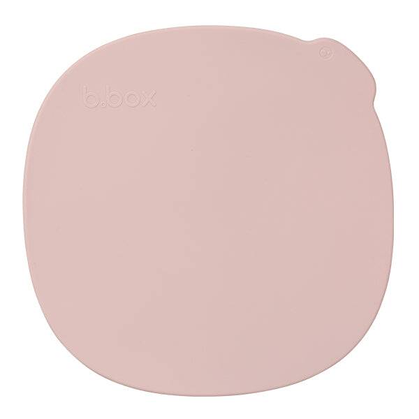 b.box silicone plate in blush color with a unique rounded shape, designed for easy storage and use with a lid.