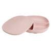 b.box silicone plate in blush with a matching lid, featuring three compartments for easy food storage.