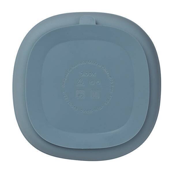 b.box silicone plate and lid in Ocean color, featuring a square design with a raised edge and a secure lid.