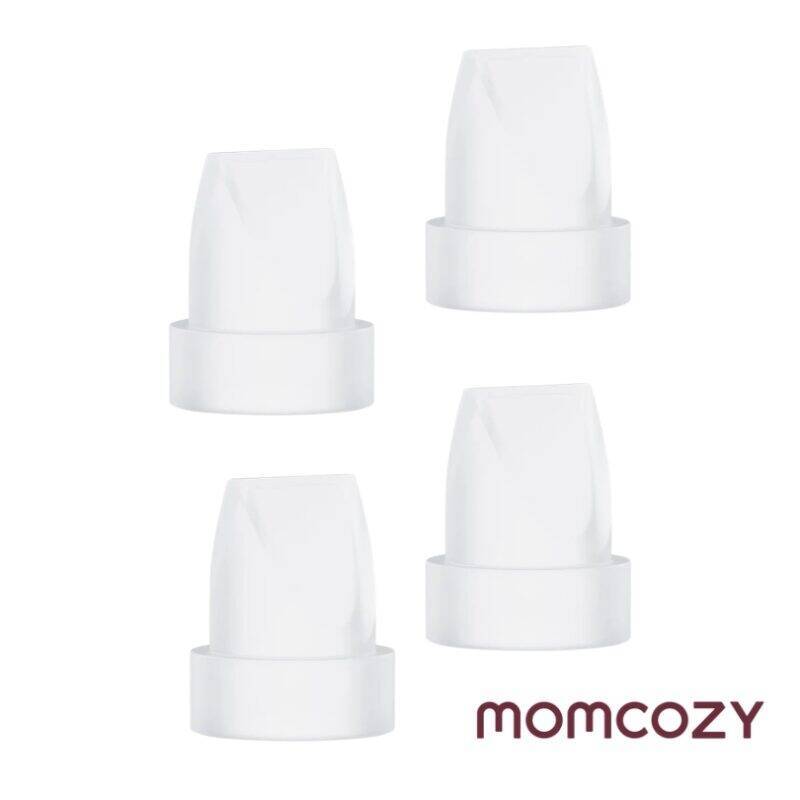 Momcozy M5 Duckbill Valves in clear plastic, four-pack, designed for efficient milk expression.