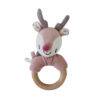 Back to Nature Wood Ring Rattle in pink featuring a cute deer design and a natural wooden ring.