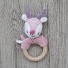 Back to Nature Wood Ring Rattle featuring a pink and white deer design with wooden ring for easy gripping.