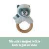 Back to Nature Wood Ring Rattle featuring a soft animal design in blue and pink, perfect for little hands to grab and shake.