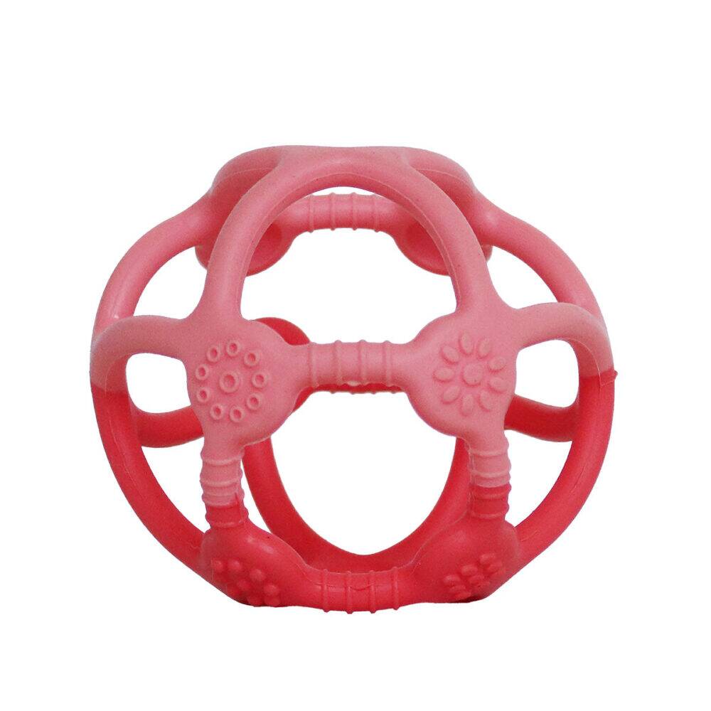 Back To Nature Silicone Teether Ball in pink, featuring a textured design for soothing gums.